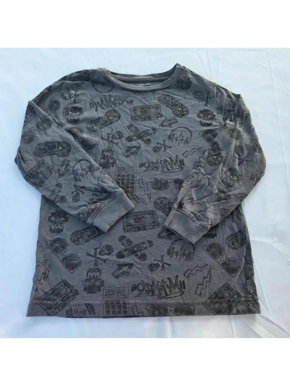 Old Navy Boys Graphic Long Sleeve Shirt Gray Size 6-7 #1236
